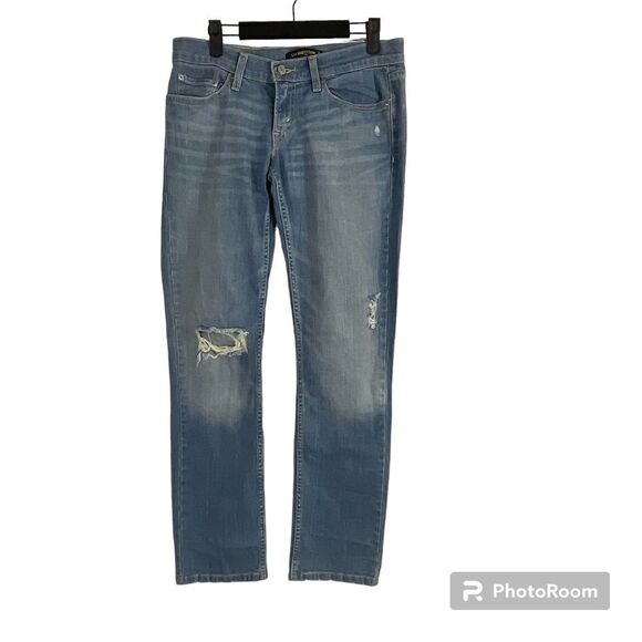 Levis 524 Too Superlow Womens Jeans Size 5M Blue Wash Straight Leg Distressed N - Picture 1 of 12